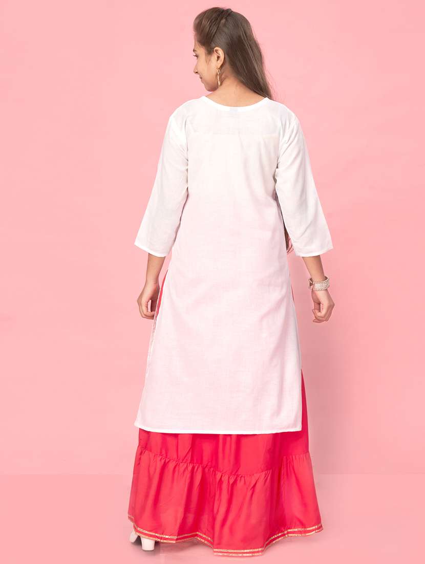 white embroidered straight kurta - 21357072 -  Standard Image - 2