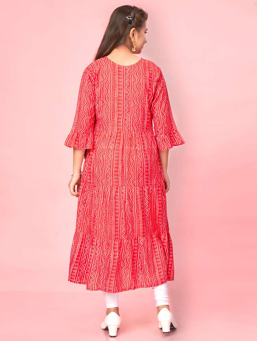 red printed flared kurta - 21357074 - Standard Image - 2