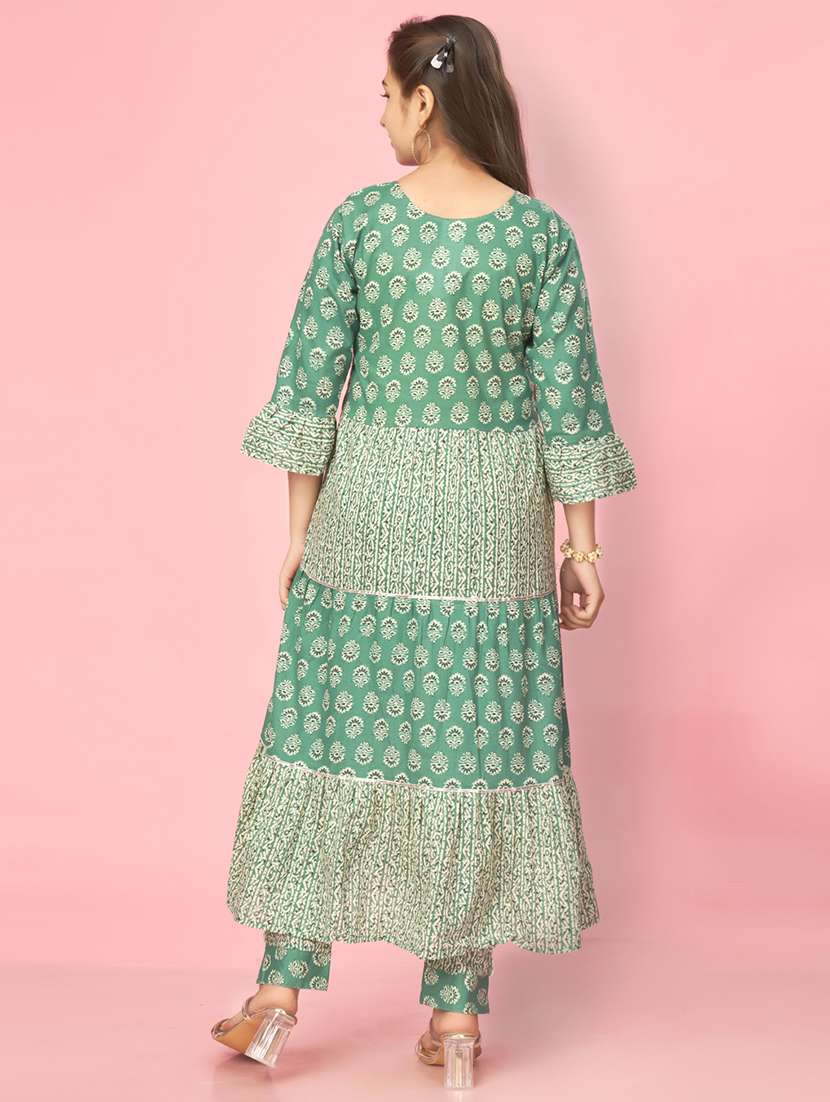 girls three quarter sleeve printed flared kurta - 21357076 -  Standard Image - 2