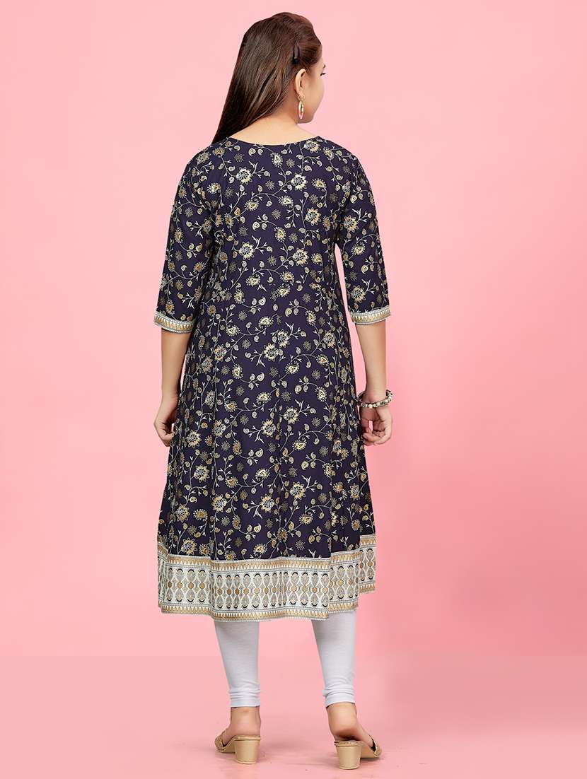 girls three quarter sleeve printed flared kurta - 21357114 -  Standard Image - 2