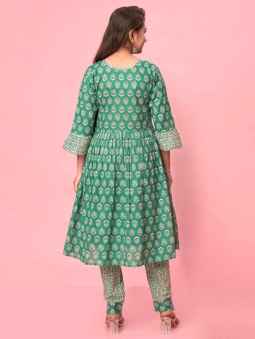 girls three quarter sleeve printed flared kurta - 21357119 - Standard Image - 2