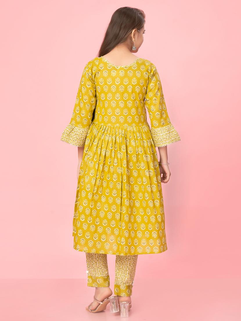 girls three quarter sleeve printed flared kurta - 21357120 - Standard Image - 2