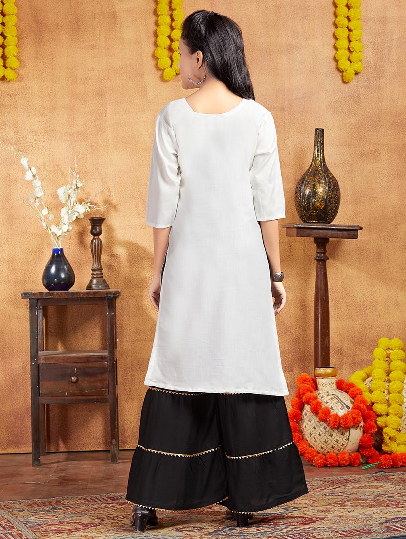 girls white round neck straight kurta - 21357128 - Standard Image - 2