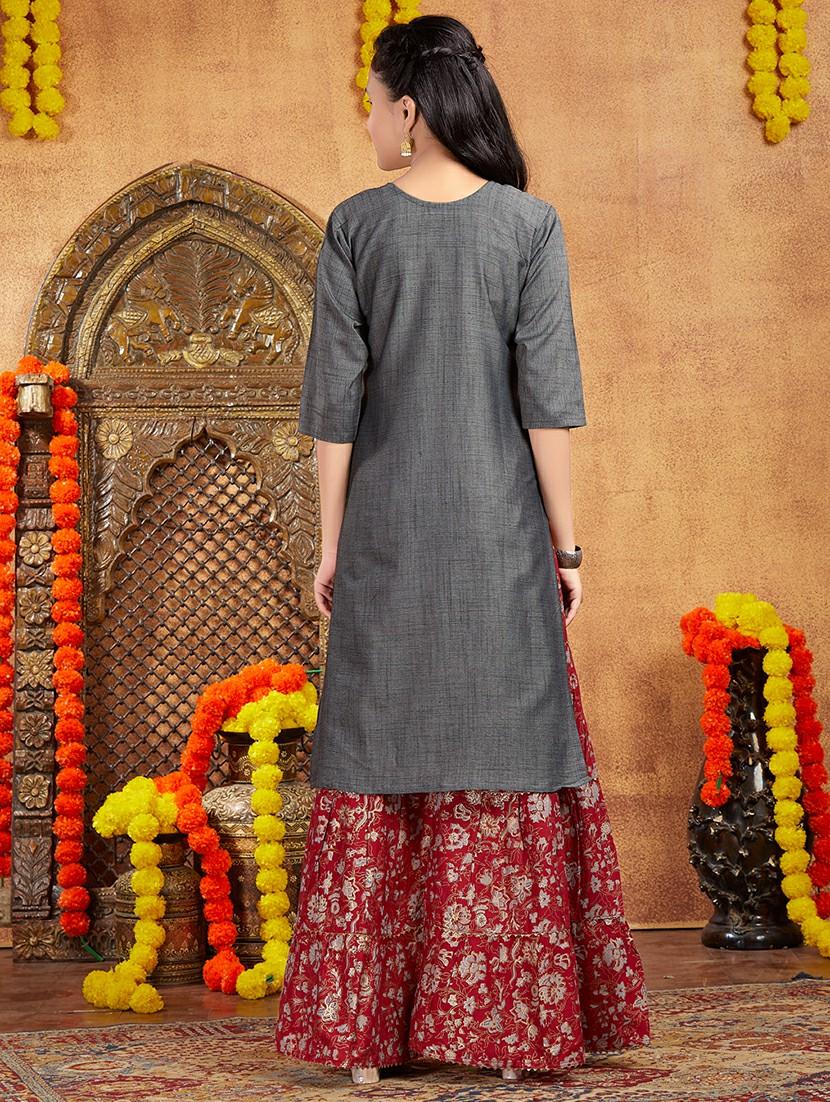 girls three quarter sleeve printed straight kurta - 21357131 - Standard Image - 2