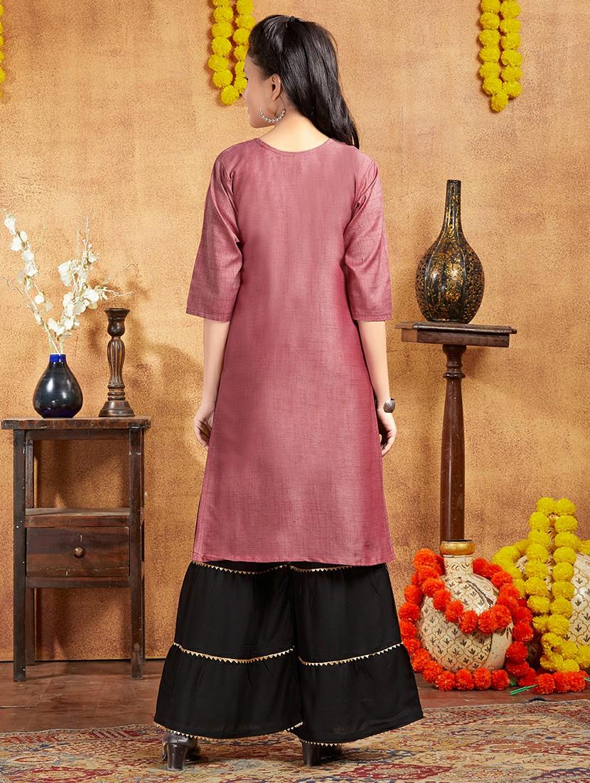 girls three quarter sleeve printed straight kurta - 21357132 - Standard Image - 2