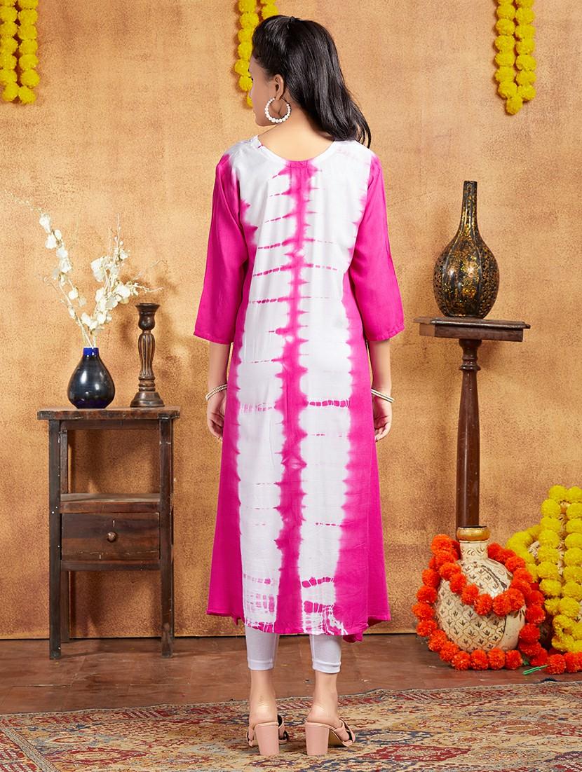 girls round neck tie & dye a-line kurta - 21357135 - Standard Image - 2