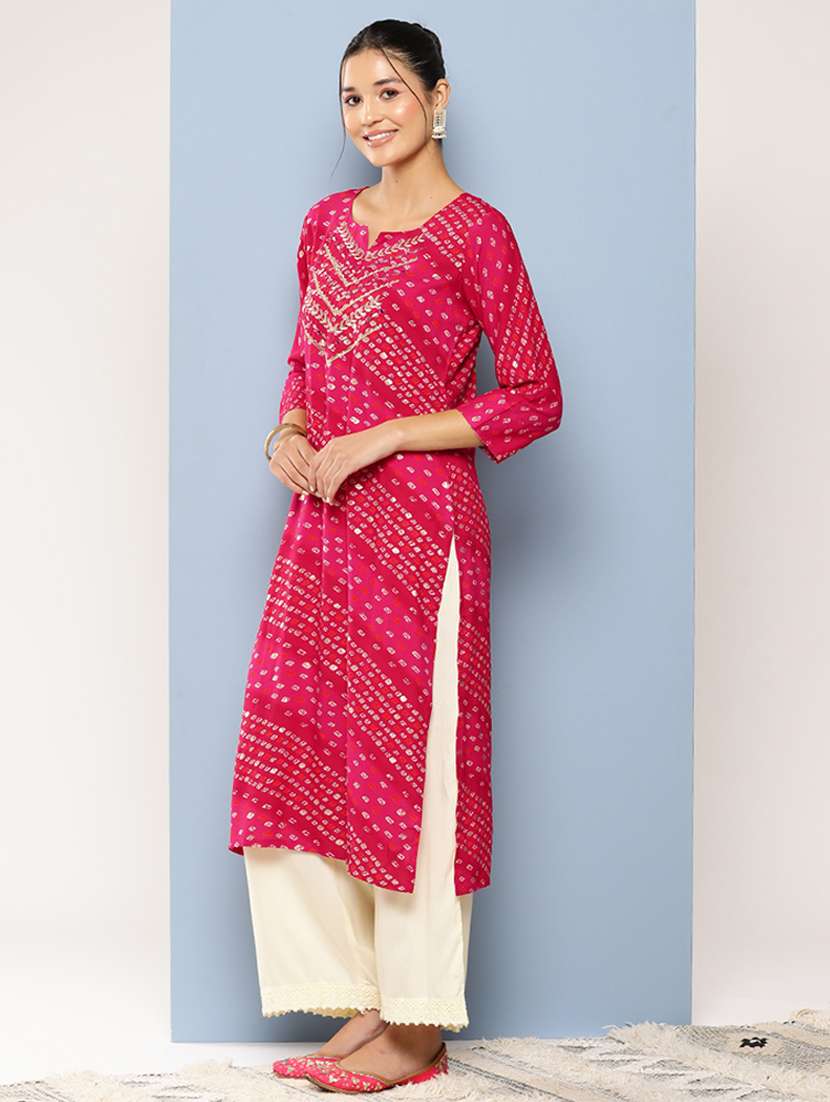 women three quarter sleeve straight kurta - 21357290 -  Standard Image - 2