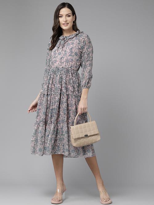 women printed georgette tiered dress - 21357374 -  Standard Image - 0