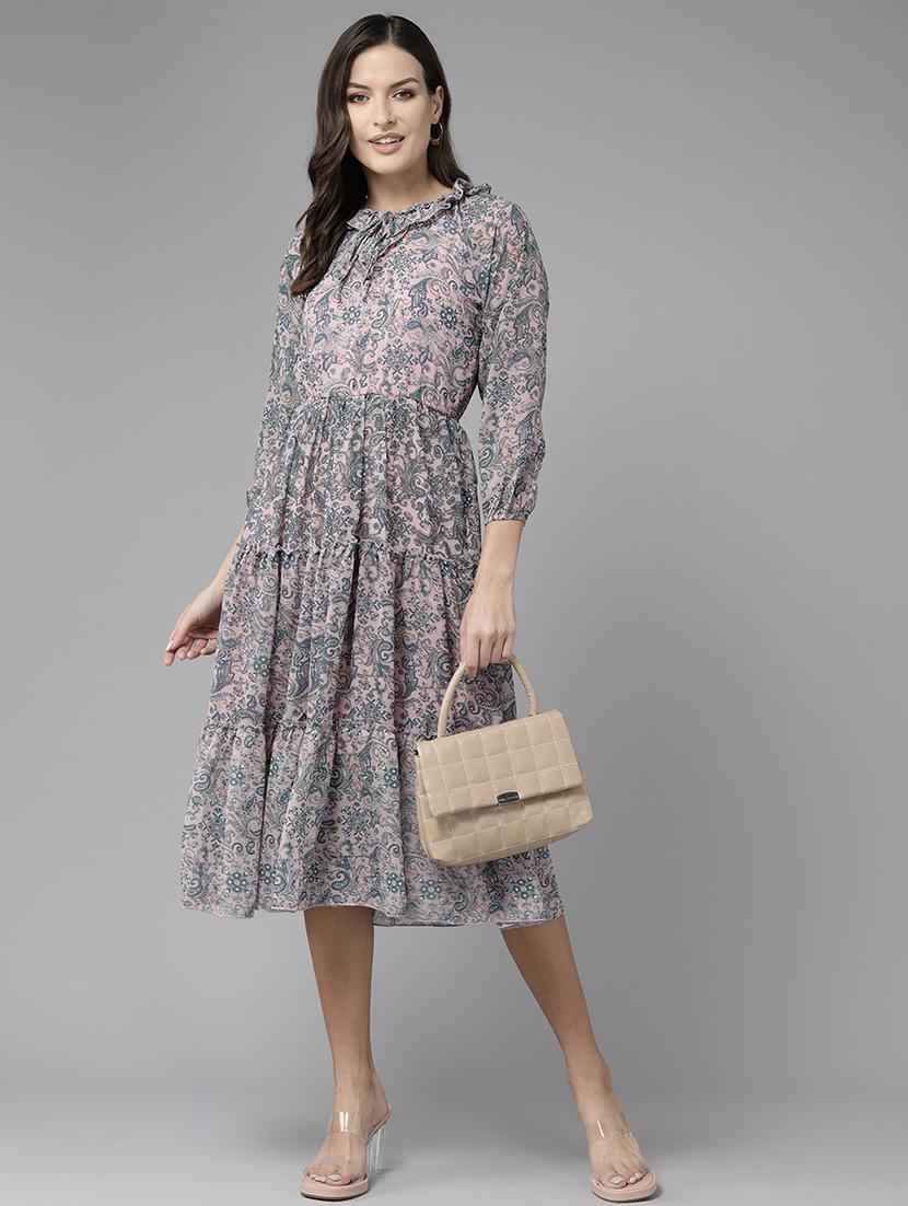 women printed georgette tiered dress - 21357374 -  Zoom Image - 0