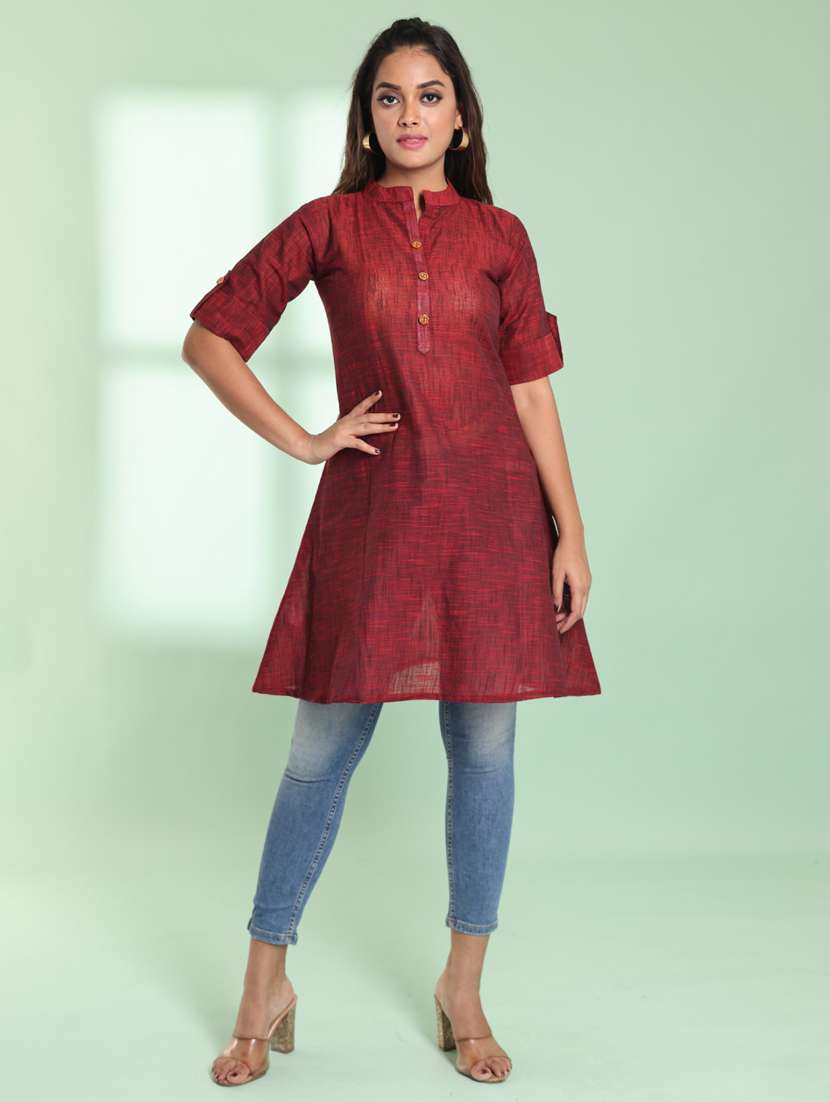 women roll up sleeve a-line kurta