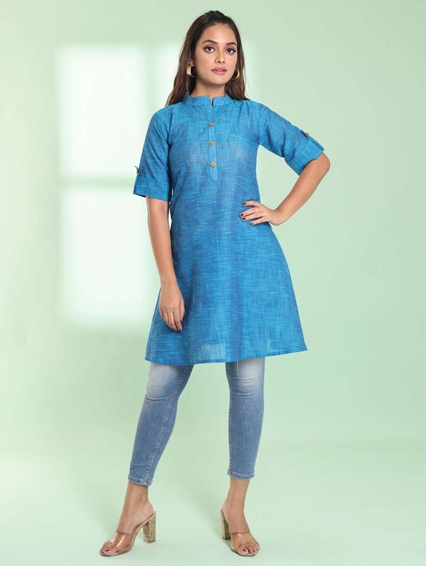 women roll up sleeve a-line kurta
