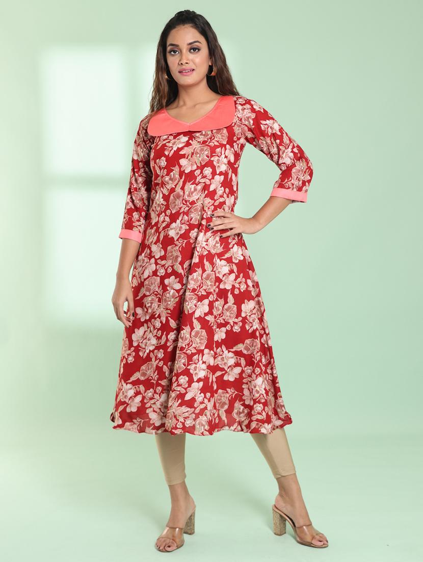 women three quarter sleeve a-line kurta