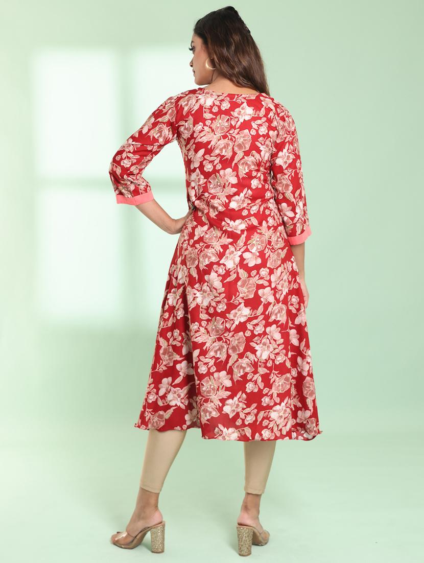 women three quarter sleeve a-line kurta - 21357903 - Standard Image - 2