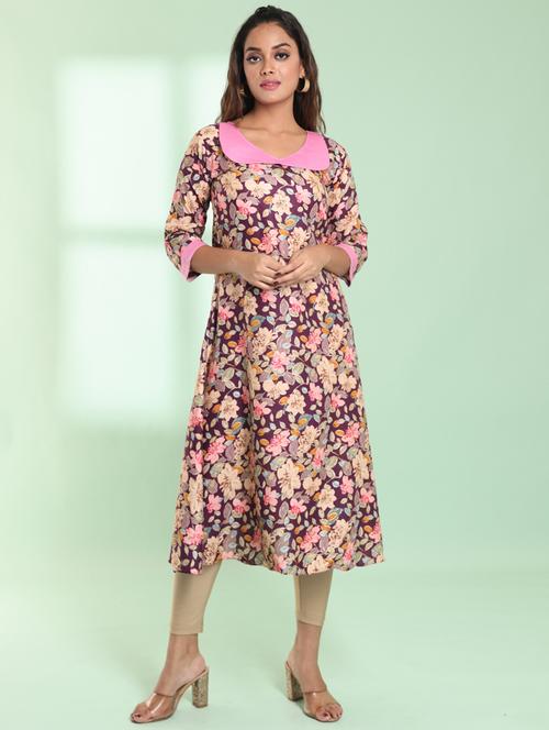 women three quarter sleeve a-line kurta - 21357905 -  Standard Image - 0