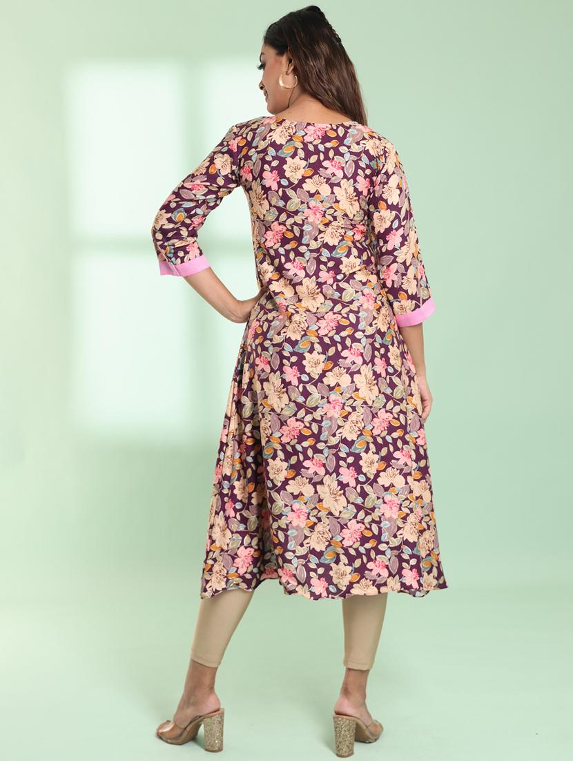women three quarter sleeve a-line kurta - 21357905 - Standard Image - 2