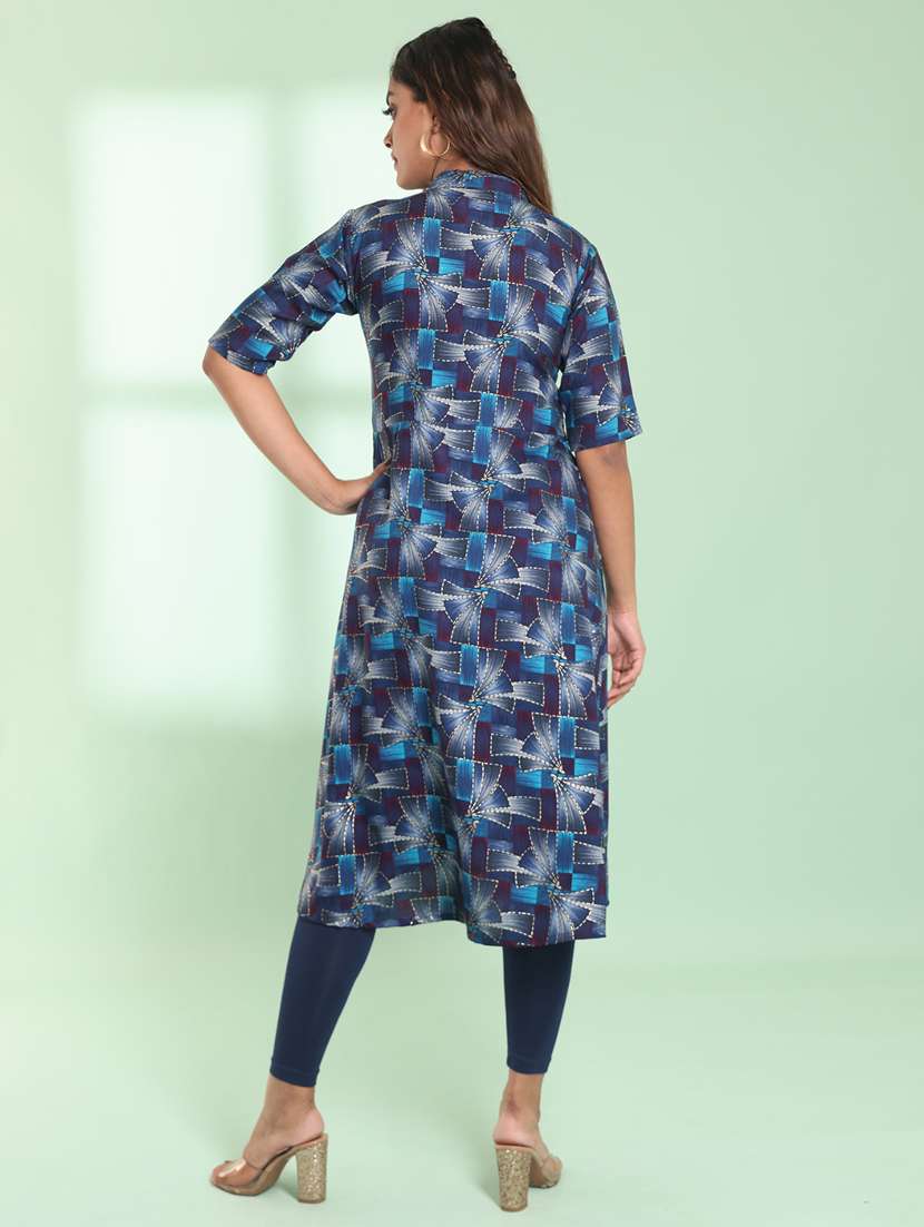 blue printed rayon a-line kurta - 21357912 -  Standard Image - 2