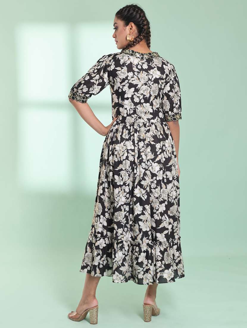 black floral tiered ethnic dress - 21357926 -  Standard Image - 2