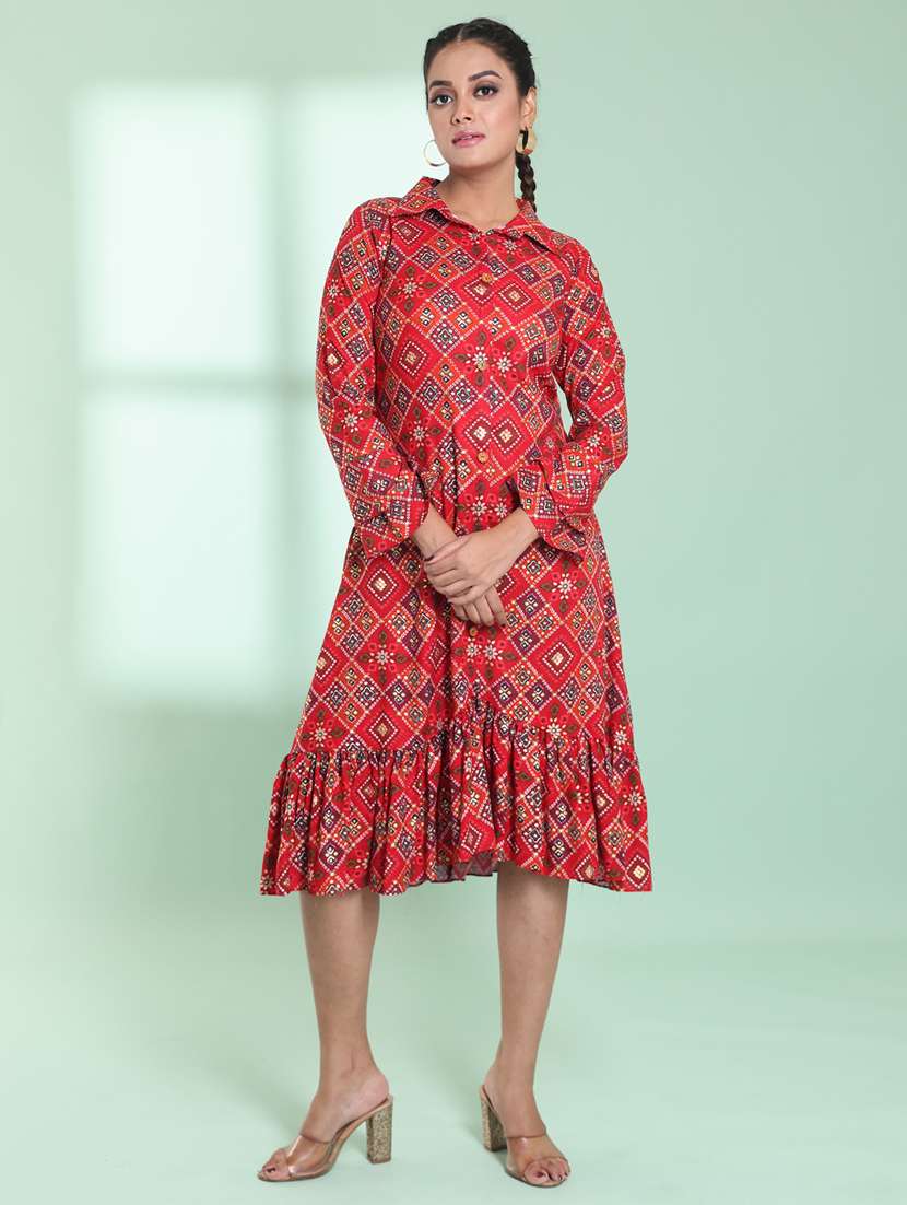 women red long sleeves a-line dress