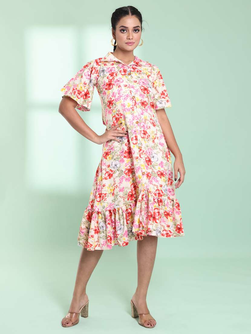 women shirt collar fit & flare ethnic dress