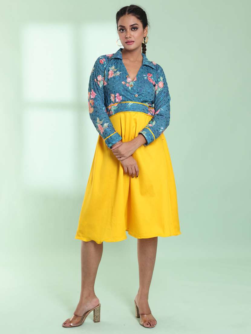 women shirt collar fit & flare ethnic dress