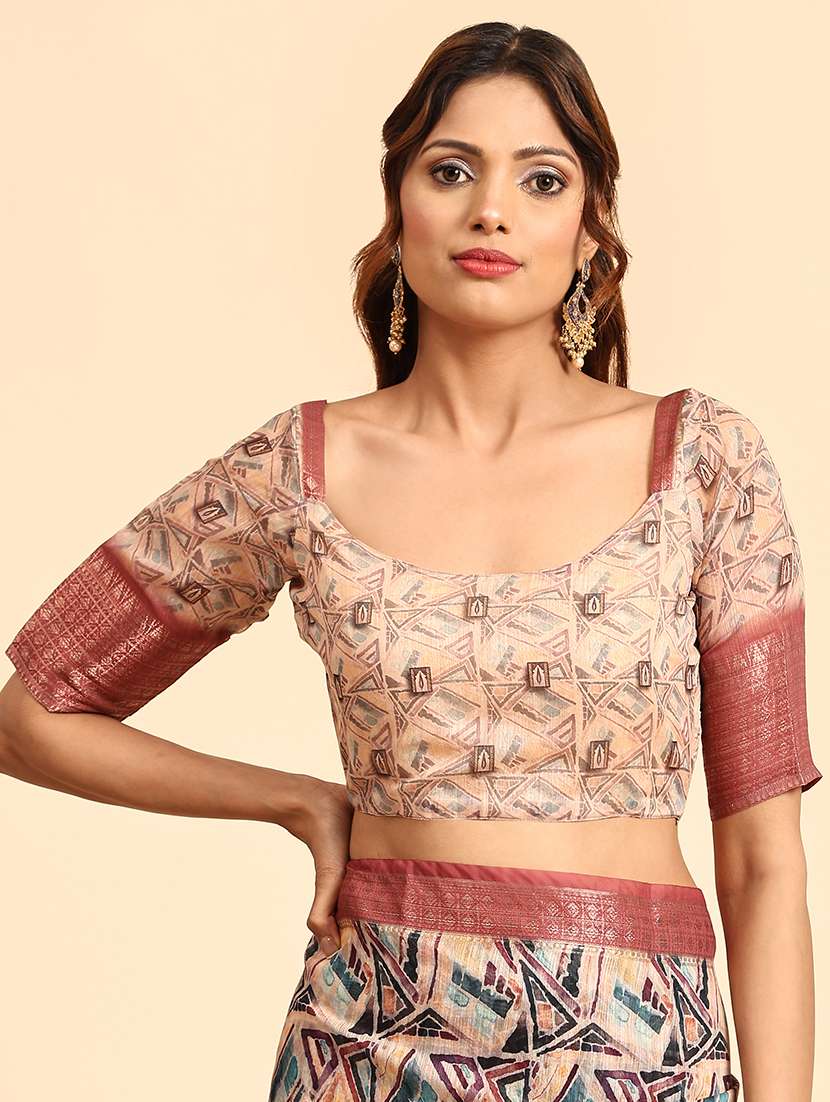 women multi color geometric printed saree with blouse - 21358980 - Standard Image - 2