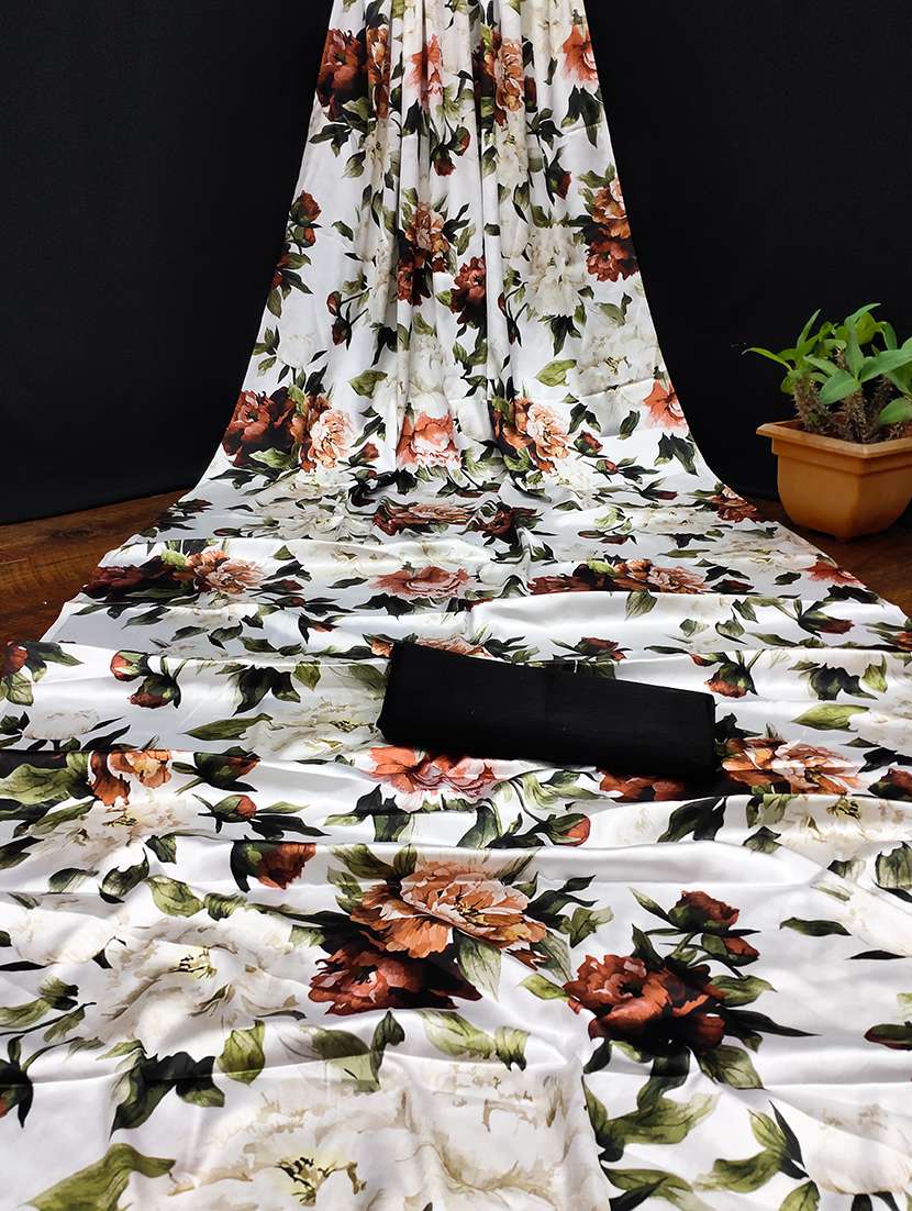women white floral printed saree with blouse - 21359013 -  Standard Image - 2
