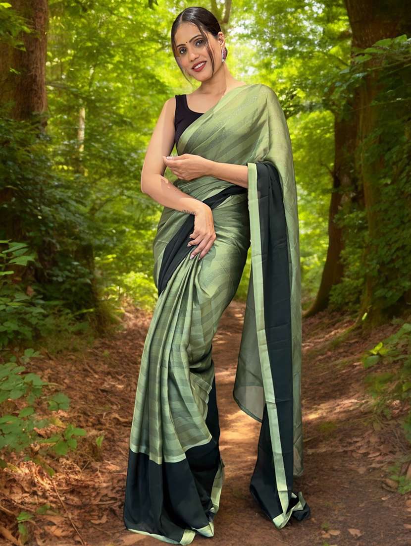 women striped printed saree with blouse - 21359296 - Standard Image - 2