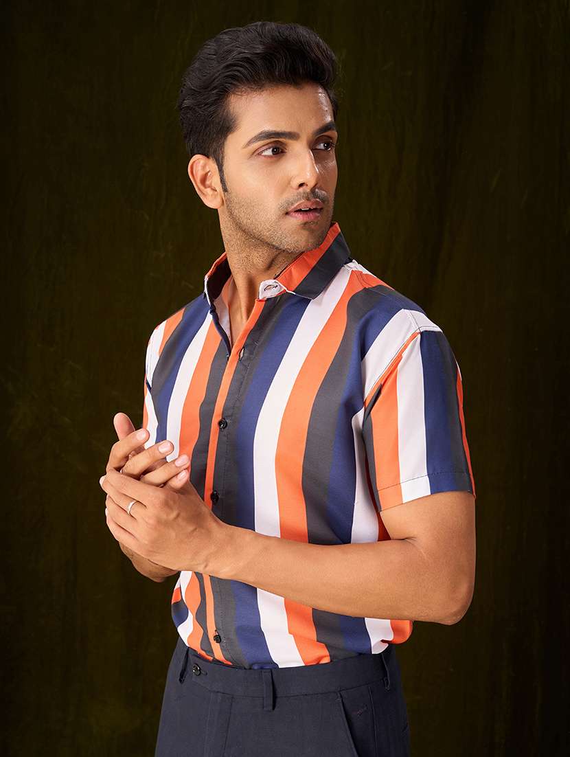 men striped cotton lycra casual shirt - 21360011 -  Standard Image - 2