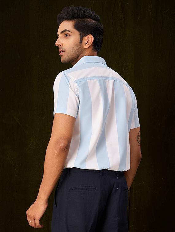 men striped cotton lycra casual shirt - 21360015 - Standard Image - 2