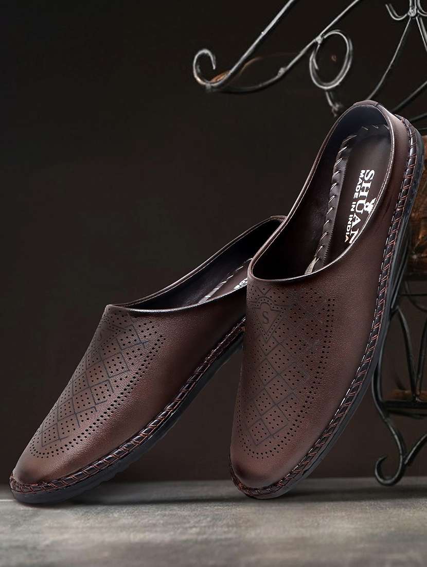 brown leatherette slip on mules