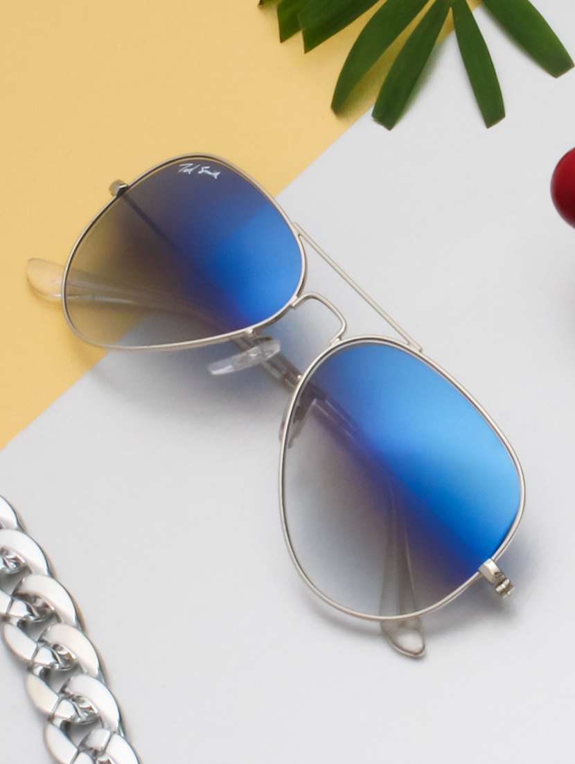 ted smith blue graded aviator sunglasses for men women|full rim & metal frame|medium to large face ( 60-18-140 )