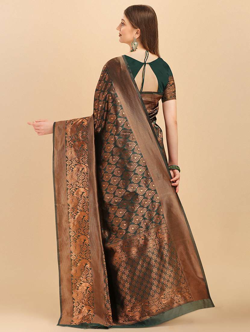 green jacquard banarasi saree with blouse - 21360717 - Standard Image - 2