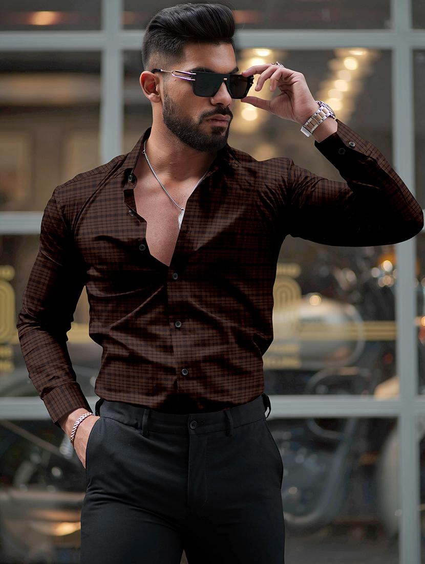 men long sleeved checkered casual shirt - 21361171 - Standard Image - 2