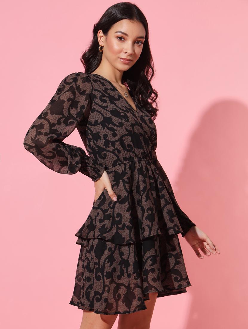 women brown printed layered dress - 21363770 - Zoom Image - 0
