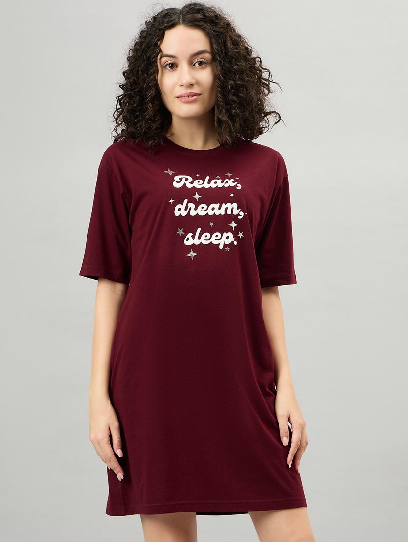 women printed round neck sleepshirt