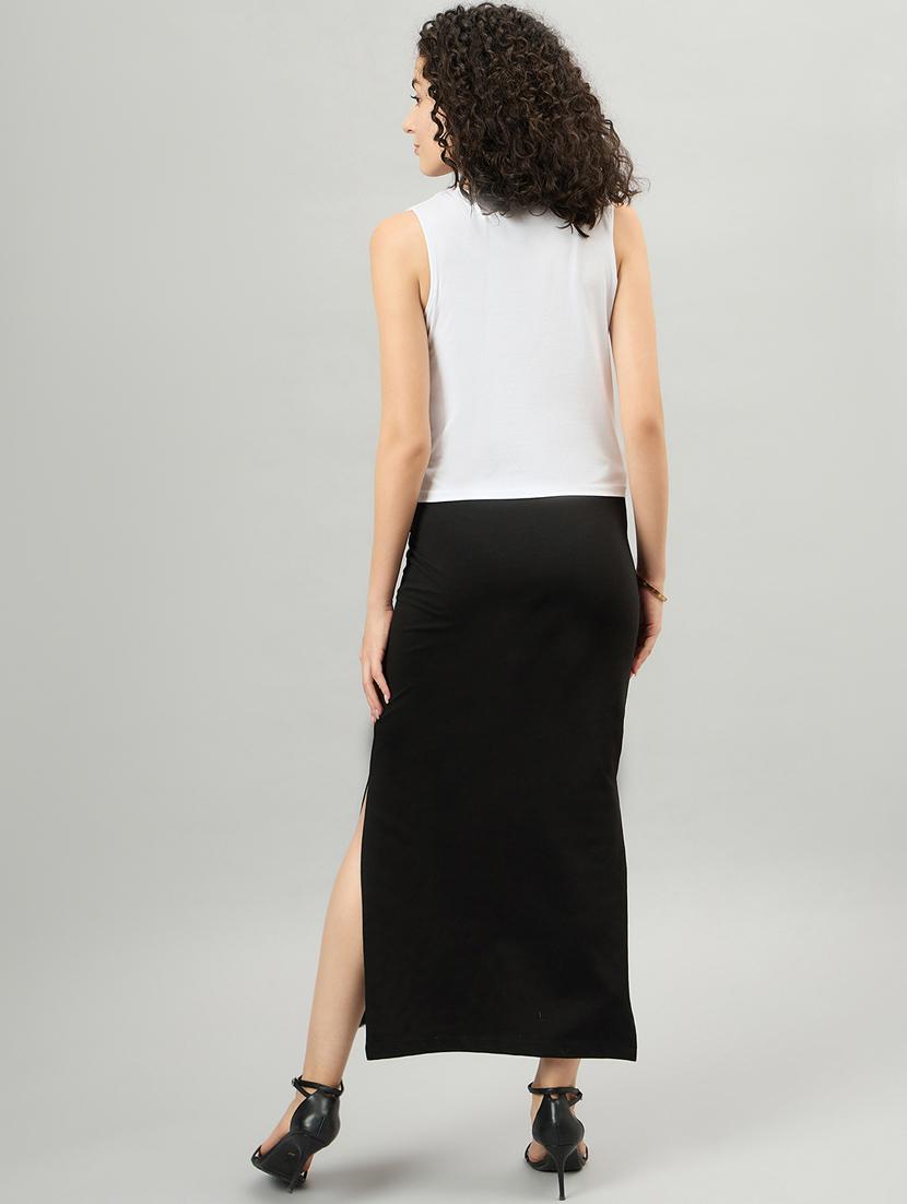 women solid high rise skirt with side slit - 21364005 - Standard Image - 2