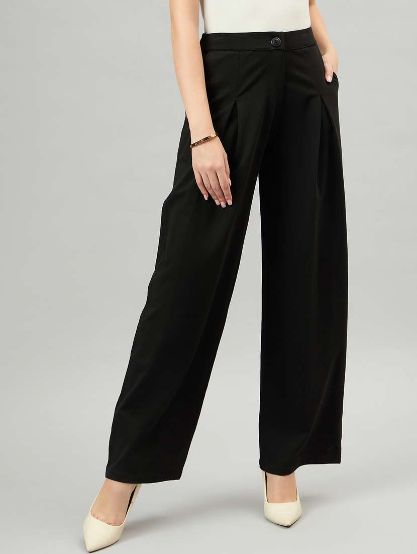 women solid wide leg trouser
