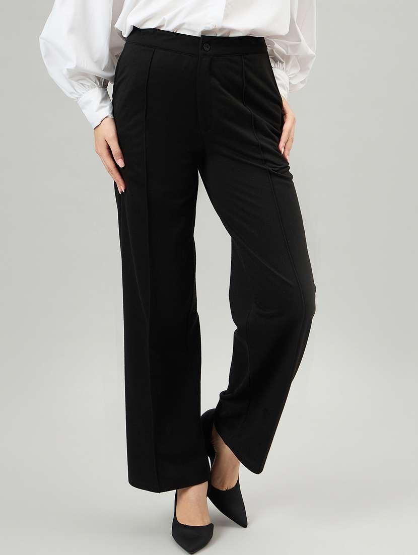 black cotton blend trousers