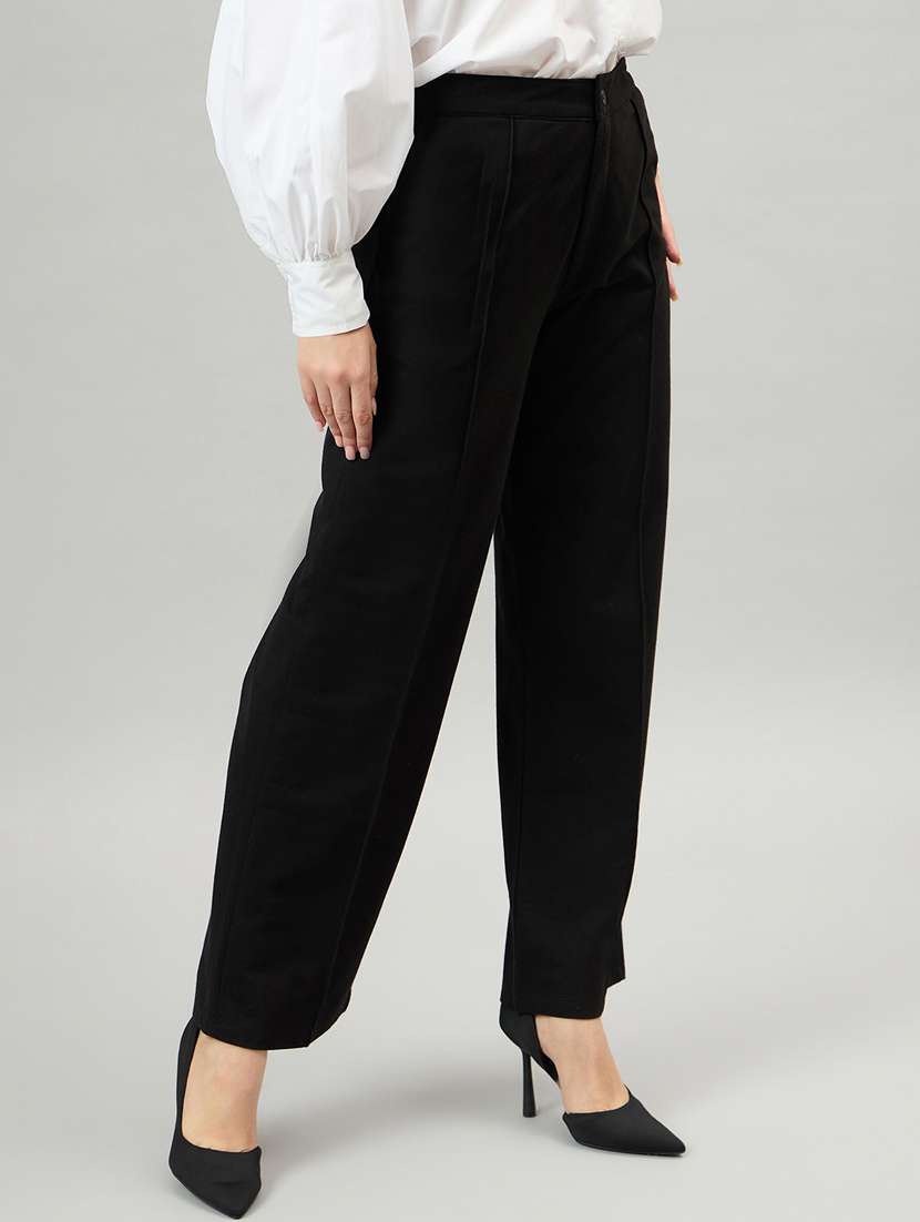 black cotton blend trousers - 21364007 -  Standard Image - 2
