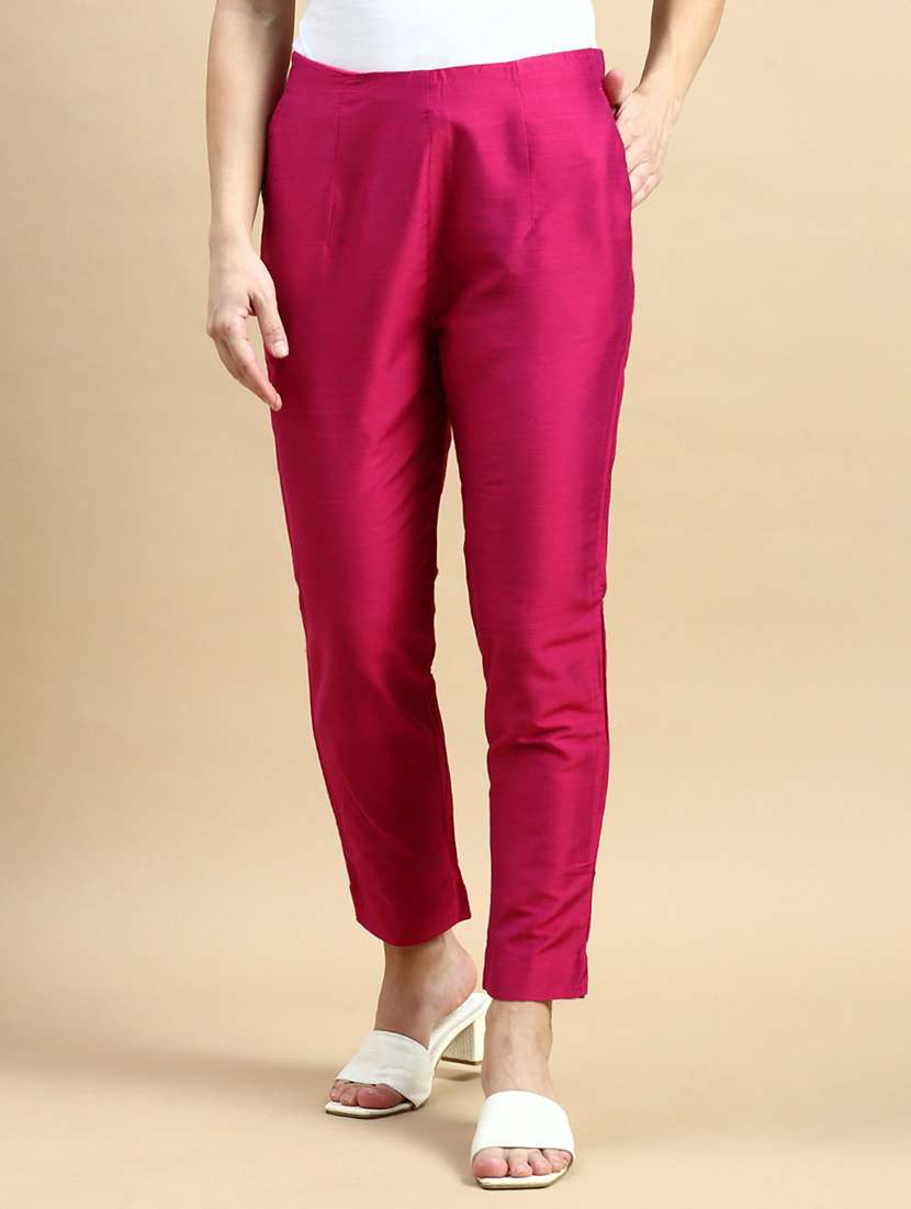 women mid rise solid cigarette pants
