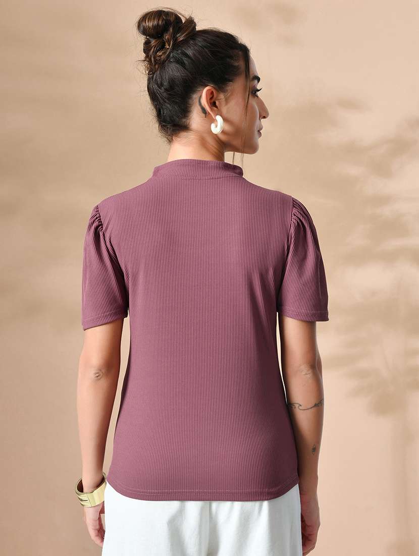 women solid chocker neck straight top - 21364507 - Standard Image - 2