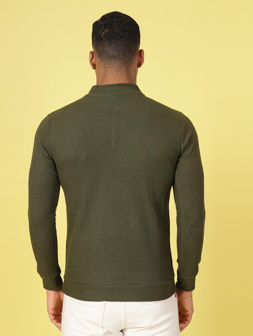 men olive green regular fit solid plus size t-shirt with stand collar - 21364558 - Standard Image - 2
