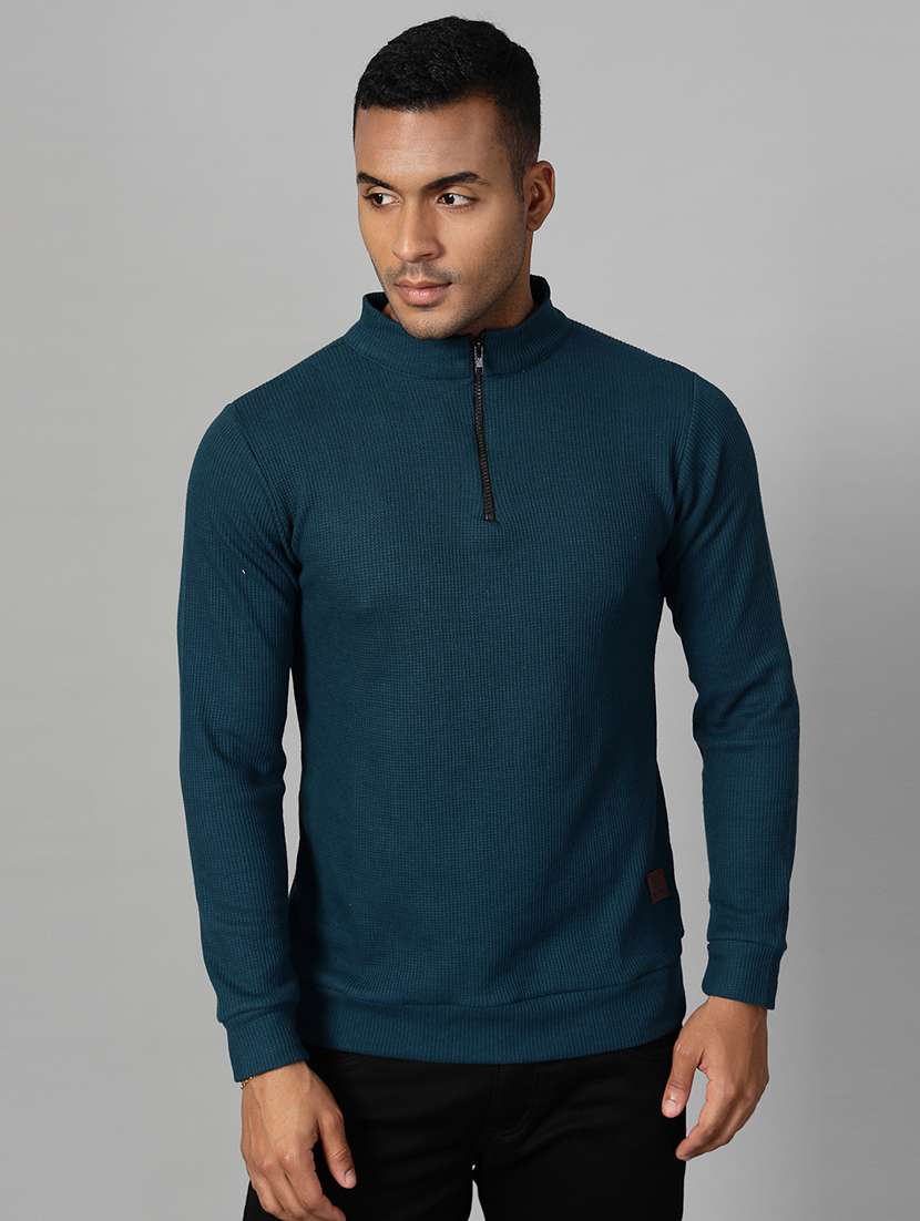 men teal regular fit long sleeve t-shirt