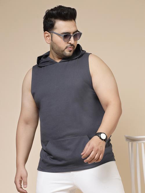 men grey slim fit solid plus size sleeveless t-shirt  - 21364570 -  Standard Image - 0