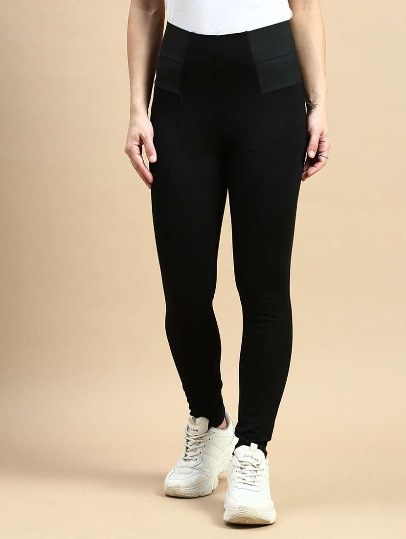 women high rise solid jeggings