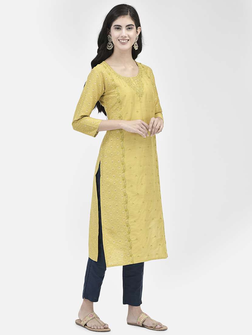 women embroidered three quarter sleeve straight kurta - 21365281 -  Standard Image - 2