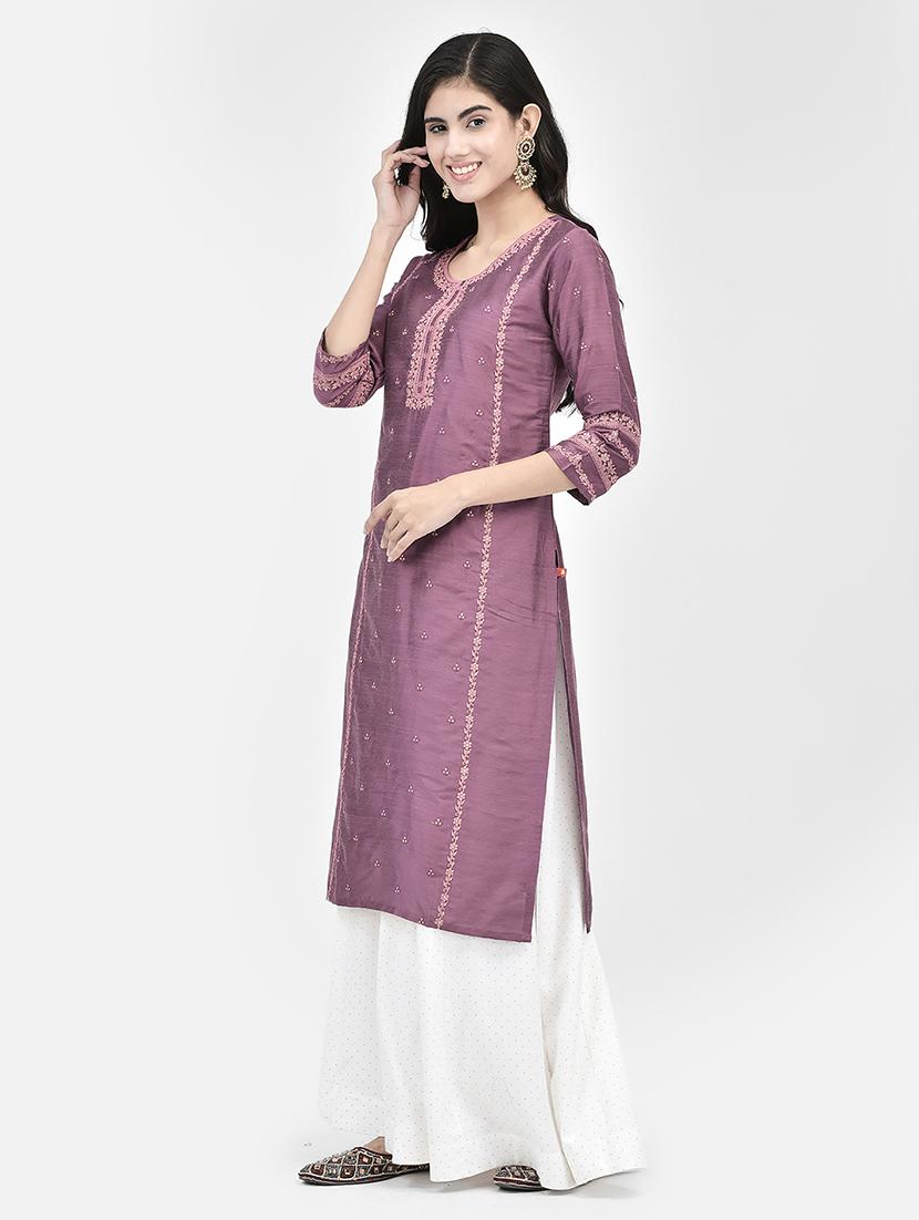 women three quarter sleeve straight kurta - 21365282 - Standard Image - 2