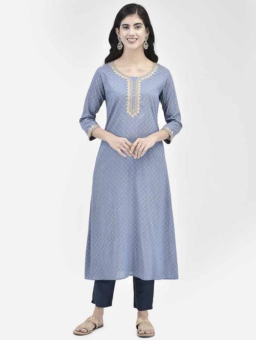 women three quarter sleeve a-line kurta - 21365283 - Standard Image - 0