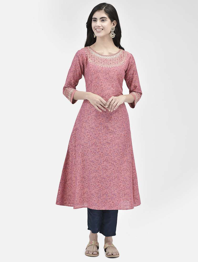 women three quarter sleeve a-line kurta
