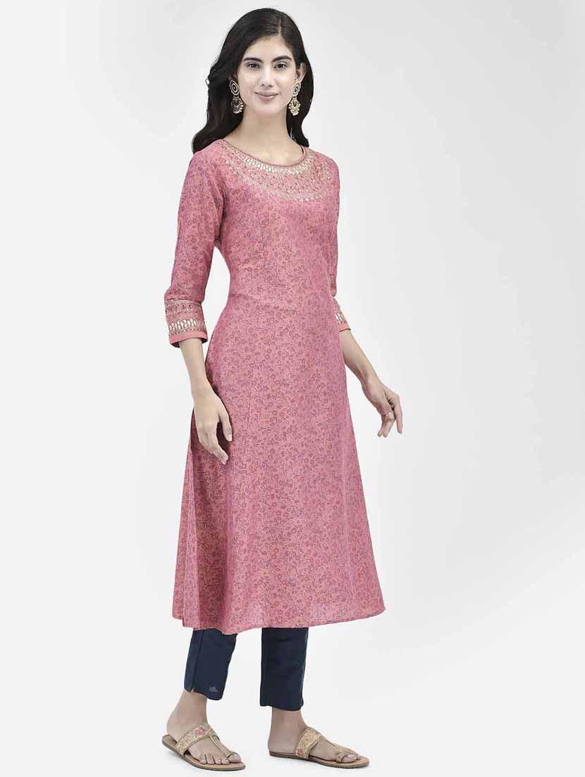 women three quarter sleeve a-line kurta - 21365285 - Standard Image - 2